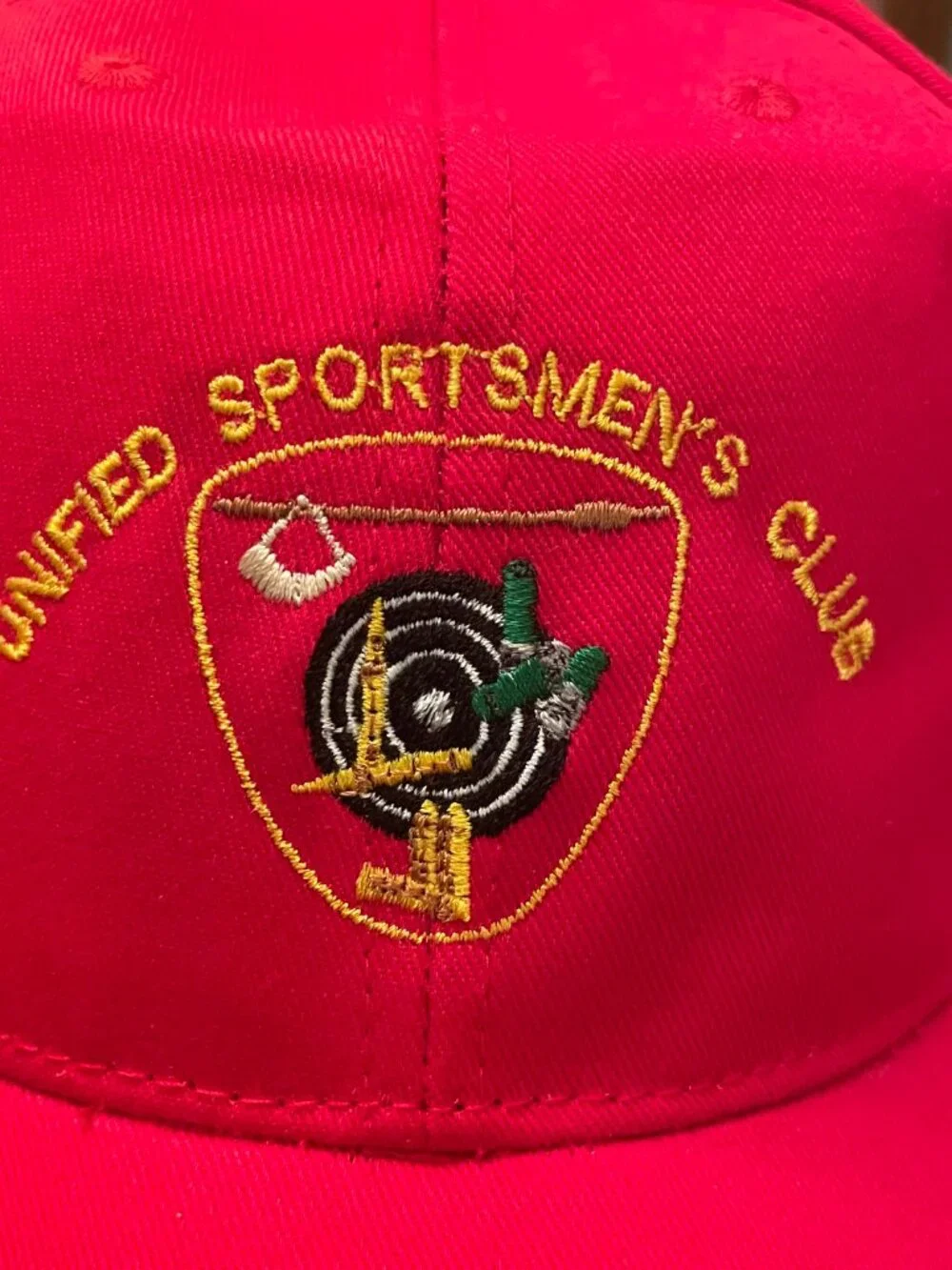 Vintage Unified Sportsmen's Club Red Hook and Loop Baseball Hat Cap made in USA